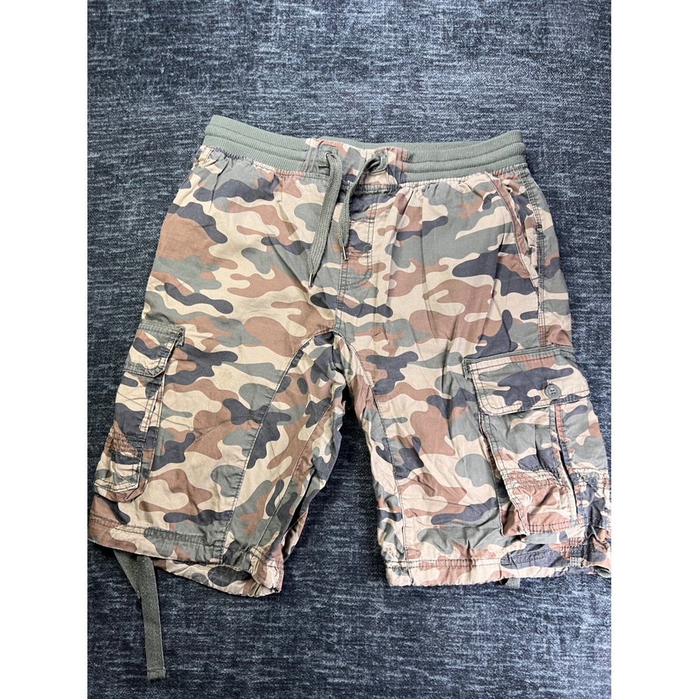 Southpole Cargo Shorts Men XL Green Camo Elastic Waist Drawstring Utility Pocket